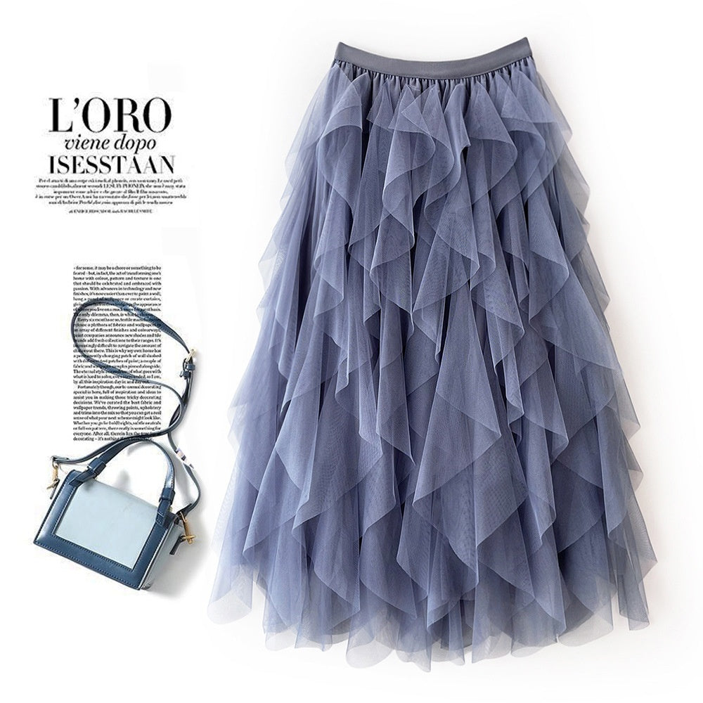 High Waist Mid-length Tassel Elegant Mesh Skirt Ins