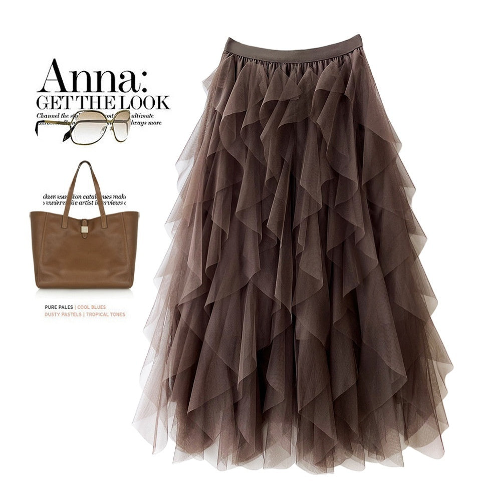 High Waist Mid-length Tassel Elegant Mesh Skirt Ins