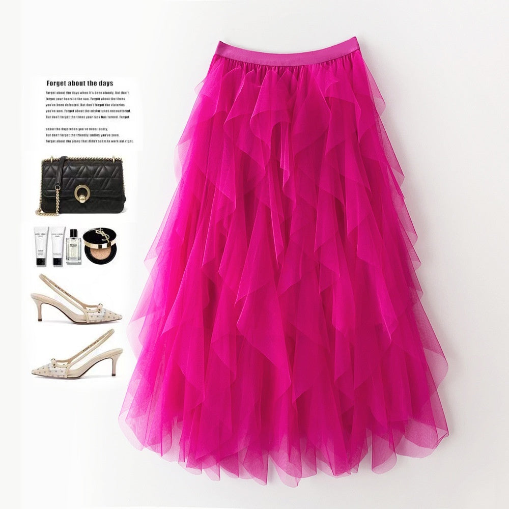 High Waist Mid-length Tassel Elegant Mesh Skirt Ins