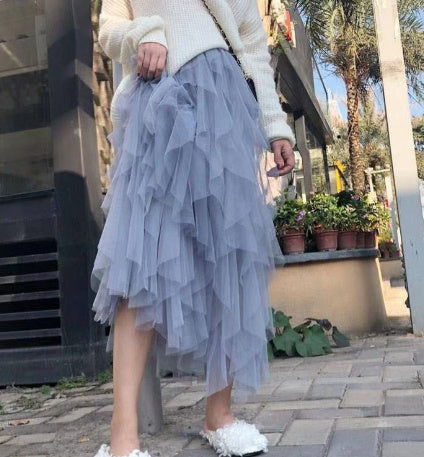 High Waist Mid-length Tassel Elegant Mesh Skirt Ins