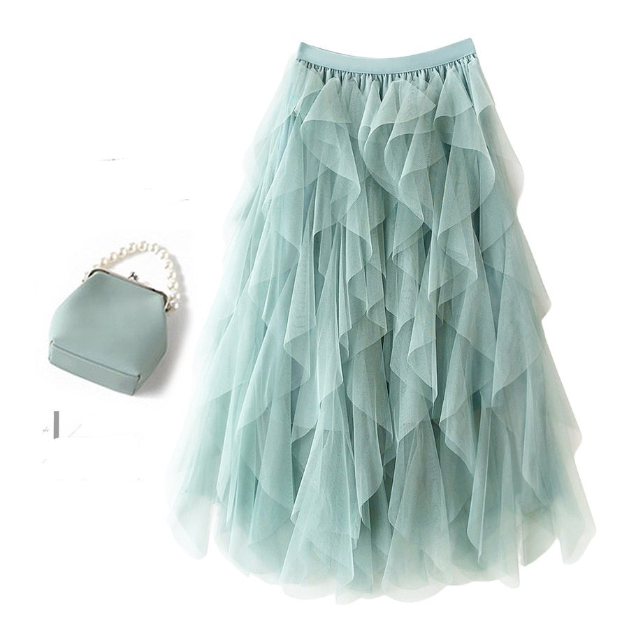 High Waist Mid-length Tassel Elegant Mesh Skirt Ins